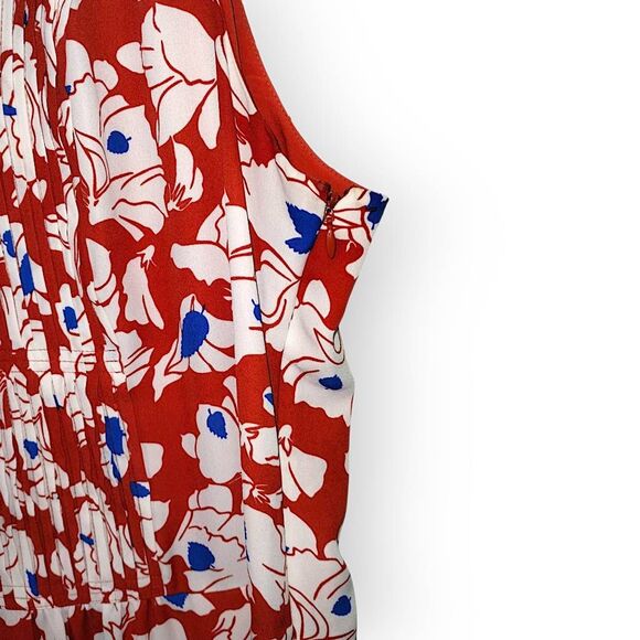 Banana Republic Dress Size‎ 14 Floral Pleated Sleeveless V Neck Red White Blue - Picture 11 of 13